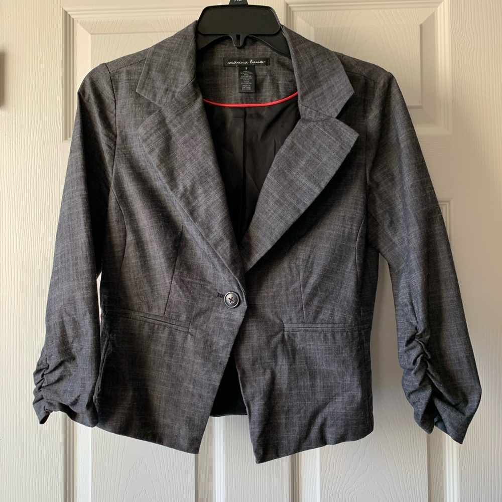 Marina Luna blue gray 3/4 sleeve blazer size small